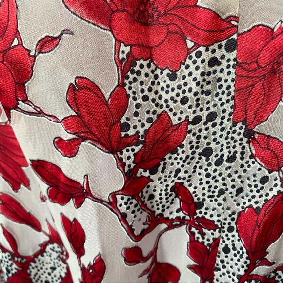 Mario Balthazar Silk Blend Sleeveless Sheath Dress Red White Floral Print 10 - Picture 7 of 7